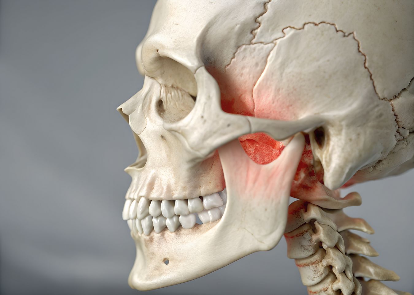 Therapeut untersucht und behandelt die Kieferregion eines Patienten mit den Händen.