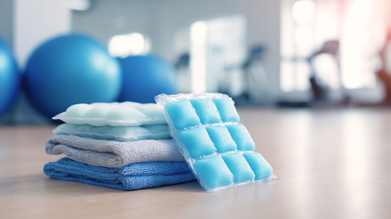 Eispackung wird auf ein Knie aufgelegt, um Schwellungen zu reduzieren.