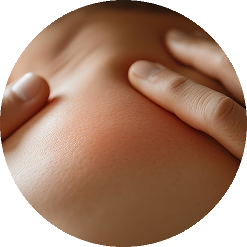 Therapeut drückt gezielt auf einen Schmerzpunkt in der Schulter eines Patienten.