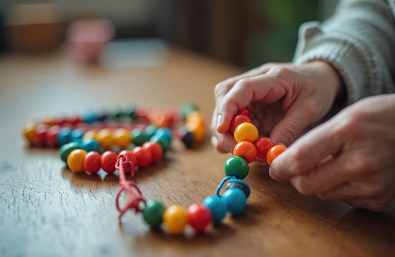 Therapeut unterstützt Patienten beim Greifen und Strecken der Hand zur Verbesserung motorischer Fähigkeiten.