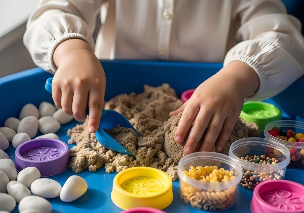 Ergotherapeutische Sandtherapie für Kinder - sensorische Integration und haptische Wahrnehmungsförderung mit Spielmaterialien